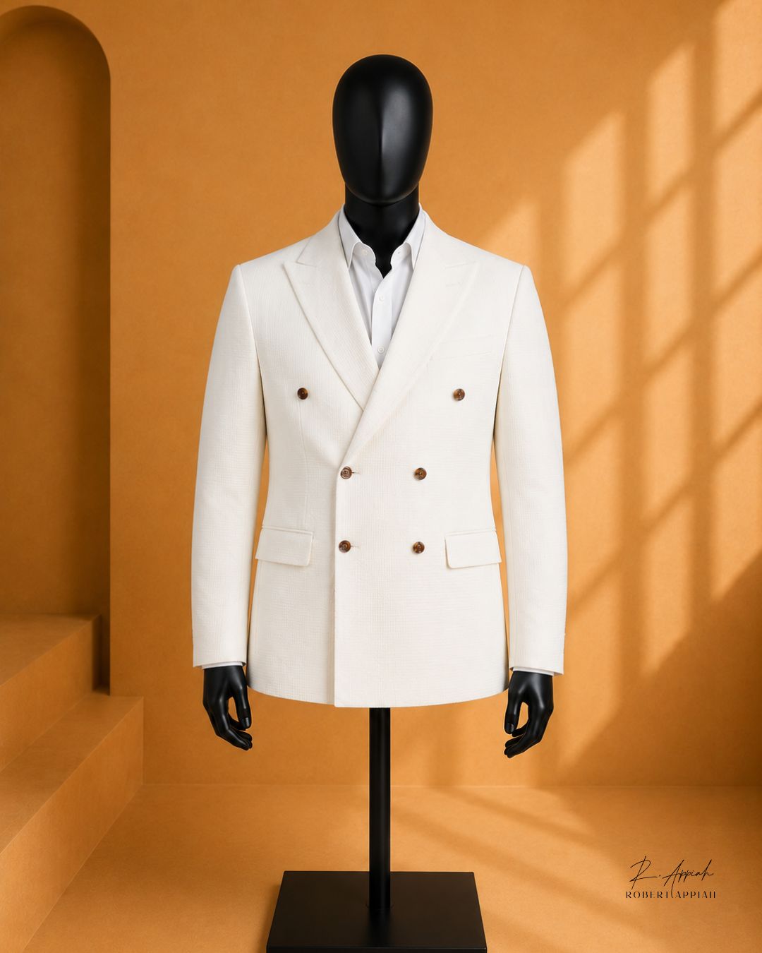 White and Tan Double-Breasted Suit